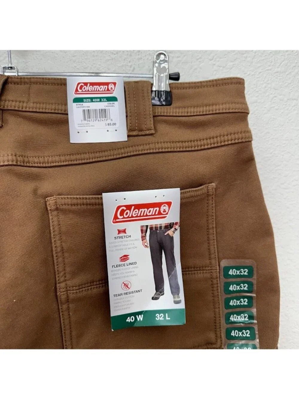 Coleman Caramel Fleece Lined Tear Resistant Stretch Work Pants Mens Sz 40x32 NEW